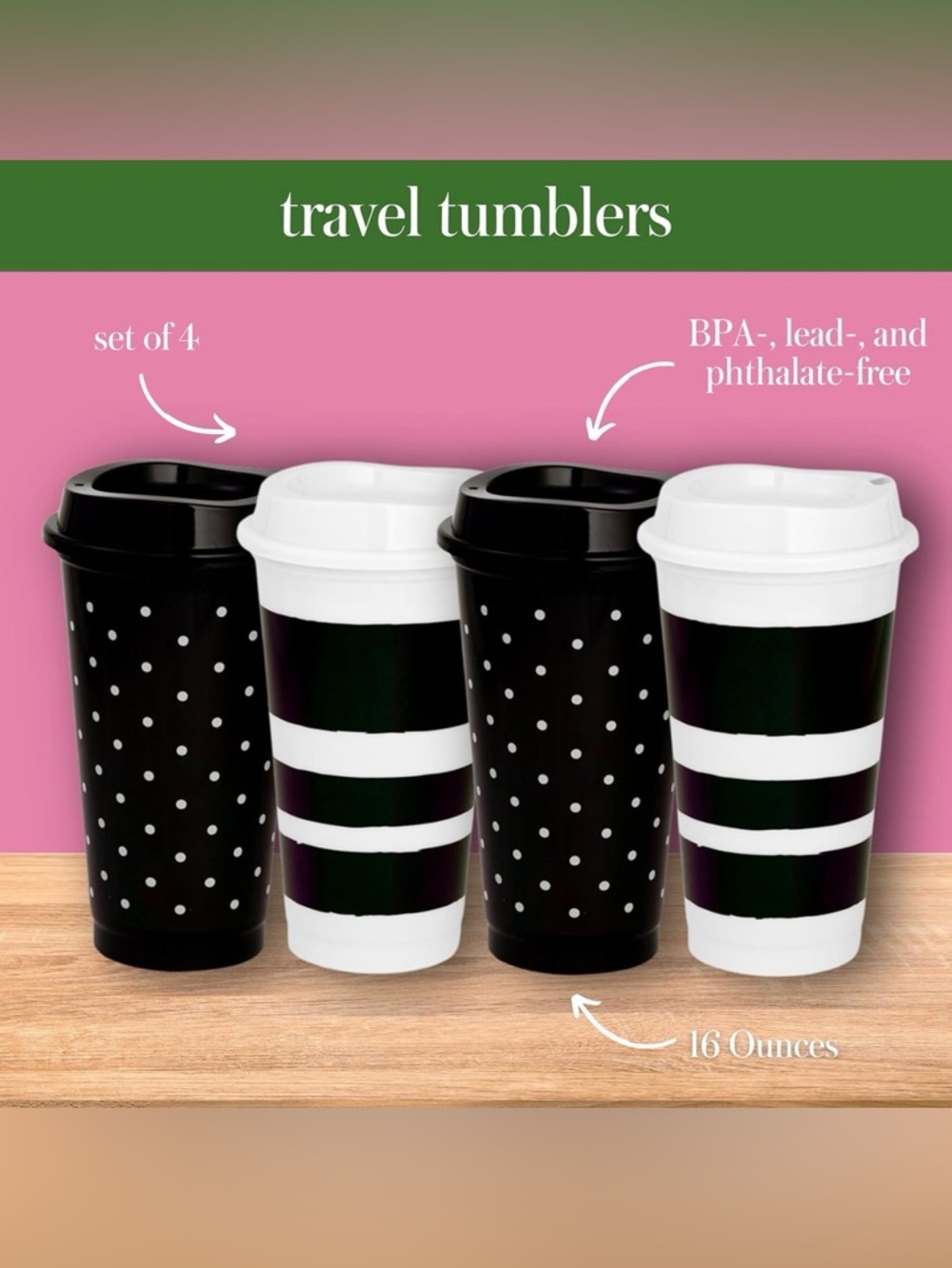 kate spade Black and White Striped Travel Tumbler - Picture 3 of 6